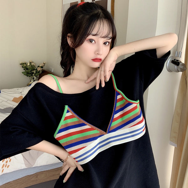 Harajuku fashion stitching T-shirt yc22883