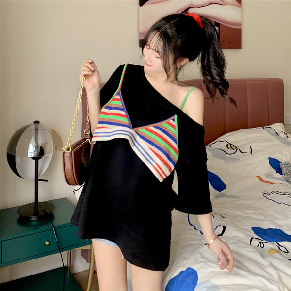 Harajuku fashion stitching T-shirt yc22883