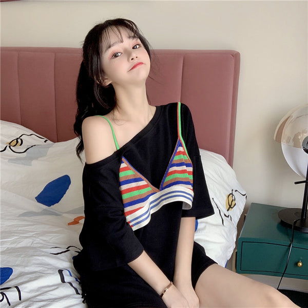 Harajuku fashion stitching T-shirt yc22883