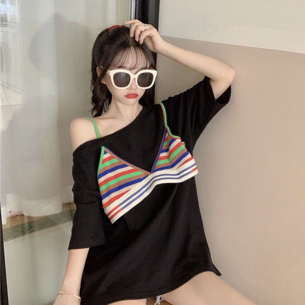 Harajuku fashion stitching T-shirt yc22883
