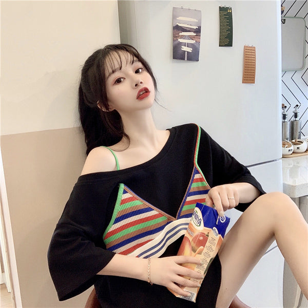 Harajuku fashion stitching T-shirt yc22883