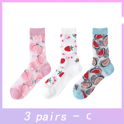 Cute fruit transparent long socks (3 pairs) yc23730