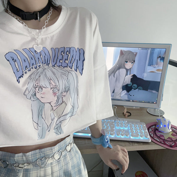 Anime print short-sleeved T-shirt YC24374