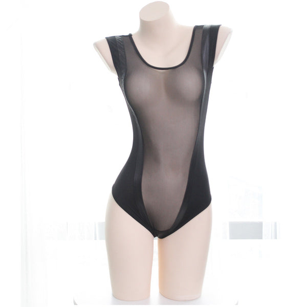 Semi-permeable mesh dark button swimsuit   YC21346
