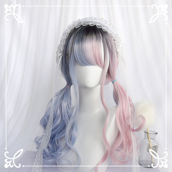 Lolita blue pink stitching wig YC21665