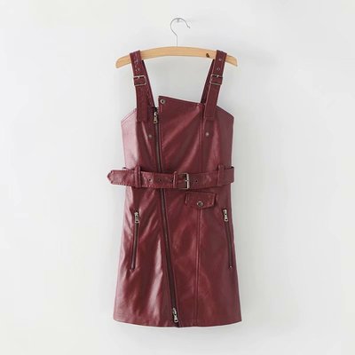 Sexy Sash Zipper Leather Dress yc22789