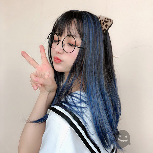 Black blue wig YC22168