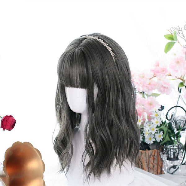 Lolita black gray short curly wig YC24272