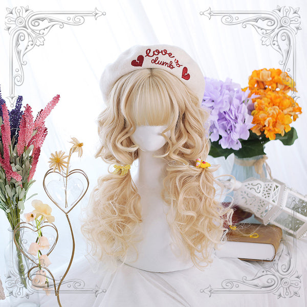 Lolita yellow brown curly wig yc22596