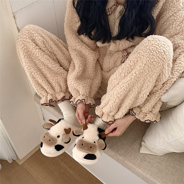 Cute cow winter slippers yc24596