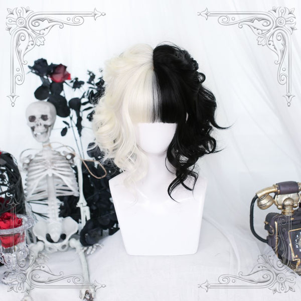 Lolita White + Black Short Curly Wig YC24307