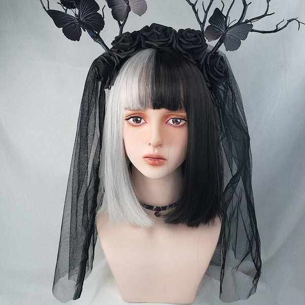 Black and white mixed color wig yc22462