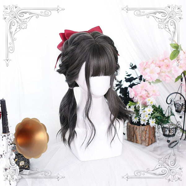 Lolita black gray short curly wig YC24272