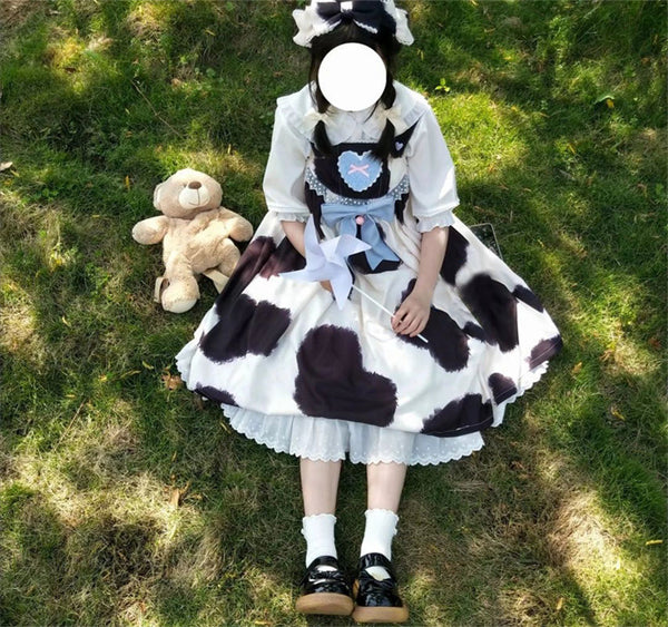 Lolita Cow Bow Skirt + Doll Collar Shirt yc50150
