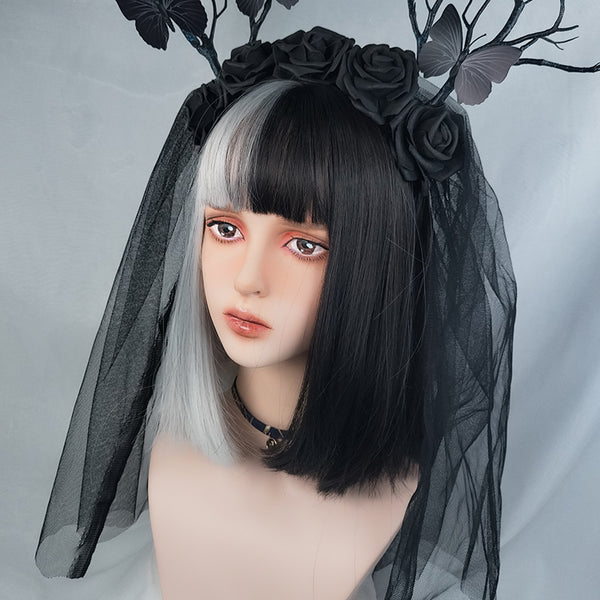 Black and white mixed color wig yc22462