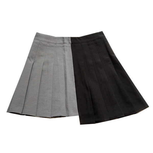 Black gray stitching pleated skirt yc22255