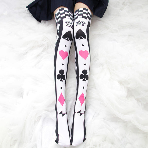 Lolita playing card printed knee socks (one pair)  YC21527