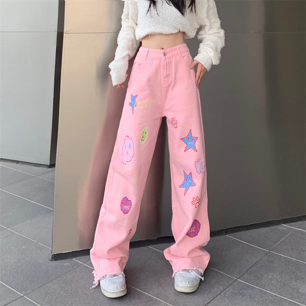 Harajuku star print jeans yc24816