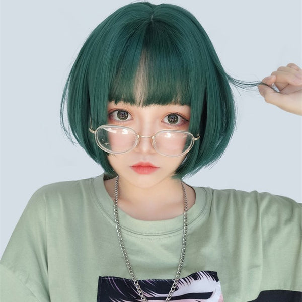Harajuku green short straight hair wig YC24328
