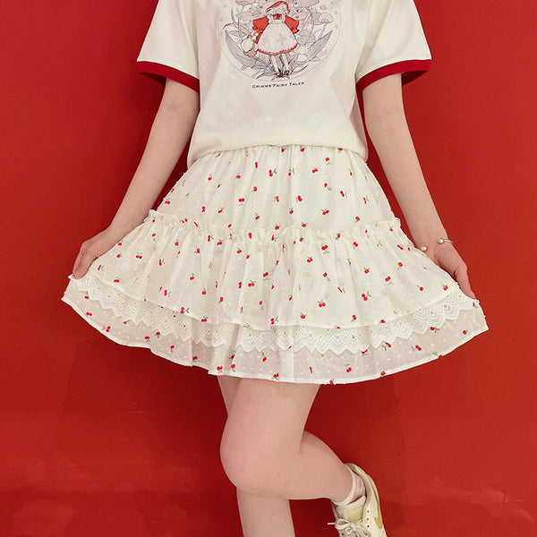 Japanese Cherry Lace Cake Skirt yc50149