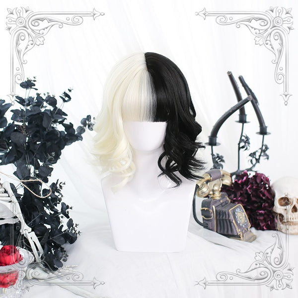 Lolita White + Black Short Curly Wig YC24307