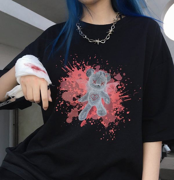 Dark Blood Bear Print Couple T-Shirt YC22138