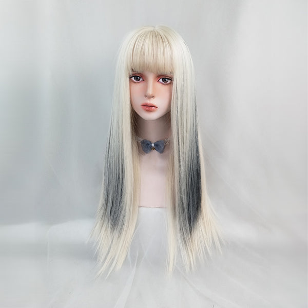 Harajuku Platinum High Gloss Black Long Straight Hair Wig YC24251