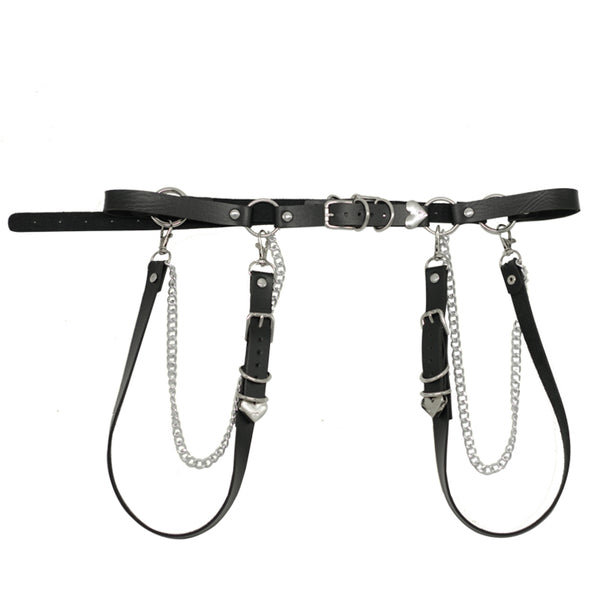 Punk black PU belt + leg loops YC24489