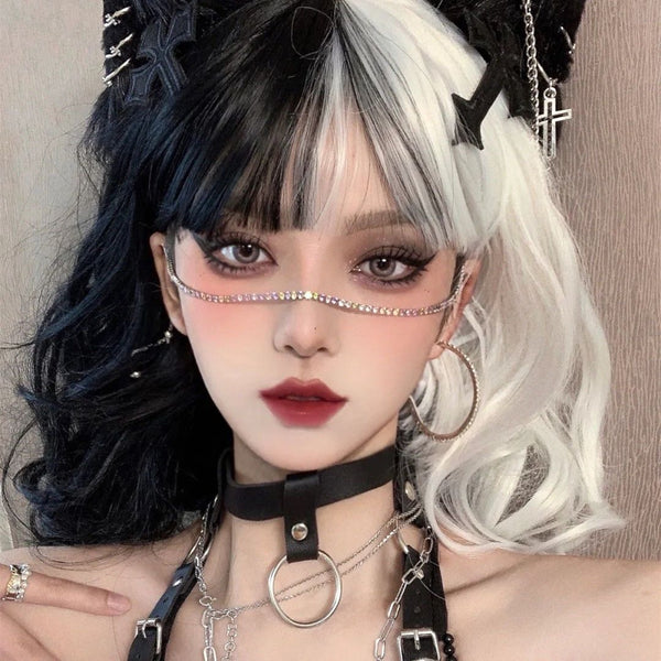 Lolita White + Black Short Curly Wig YC24307