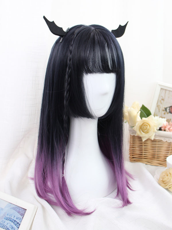 Gradient Purple Medium Length Straight Hair Wig YC24414