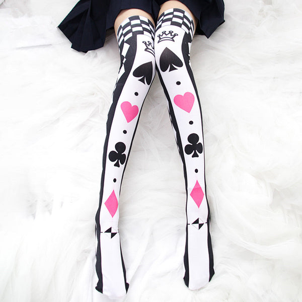 Lolita playing card printed knee socks (one pair)  YC21527