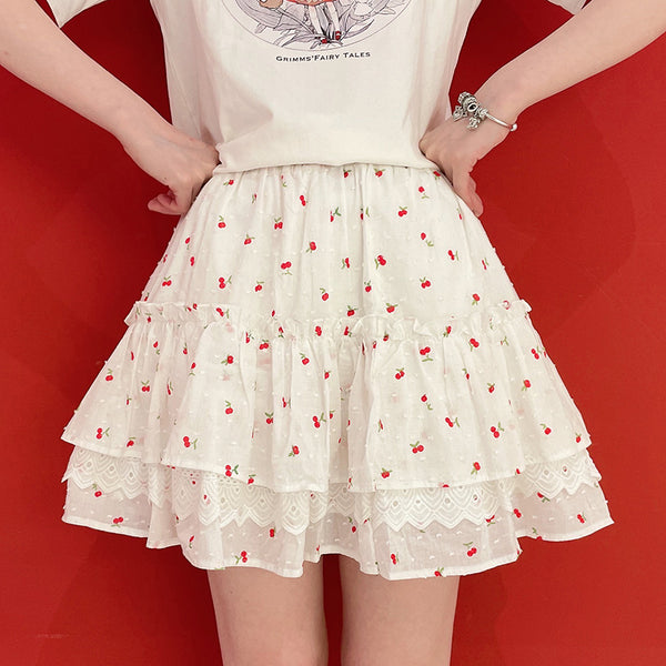 Japanese Cherry Lace Cake Skirt yc50149