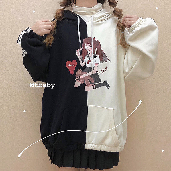 Cartoon girl mixed color hooded sweater YC24087