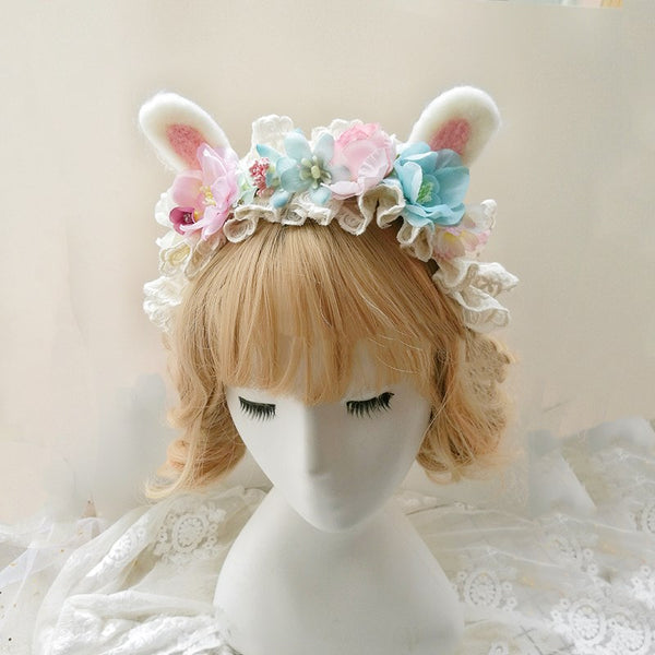 Cute Lolita Flower Bunny Ears Headband YC24315