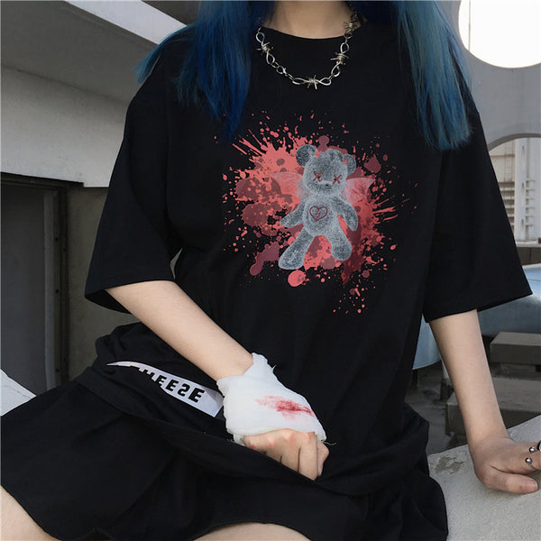 Dark Blood Bear Print Couple T-Shirt YC22138