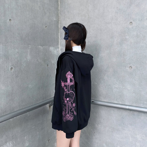 Black embroidered hooded top YC24479