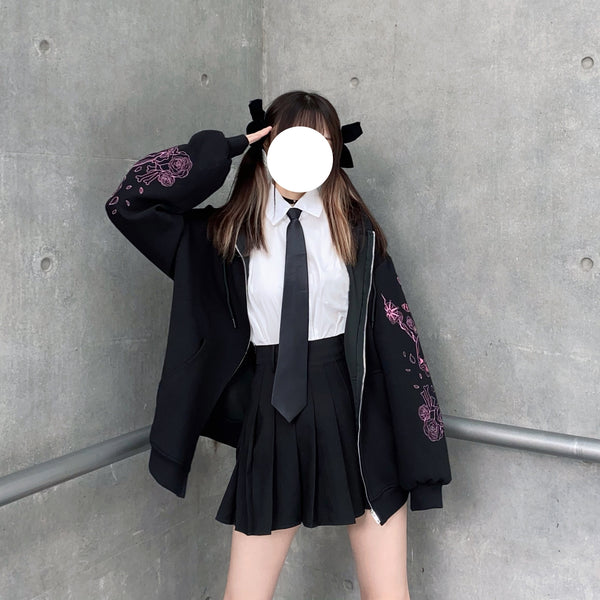 Black embroidered hooded top YC24479
