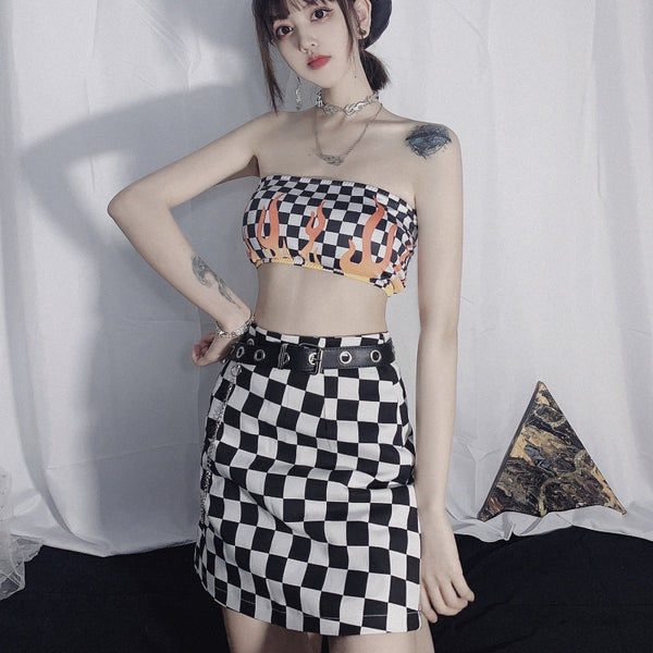 Punk black and white plaid skirt YC24167