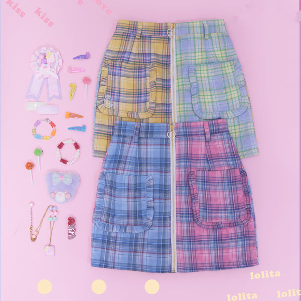 Love Mixed Color Plaid Skirt yc22745