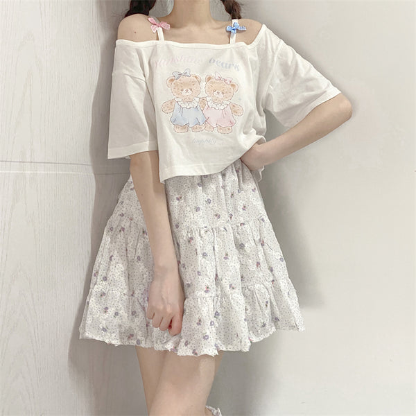 Japanese bow bear print T-shirt yc50147