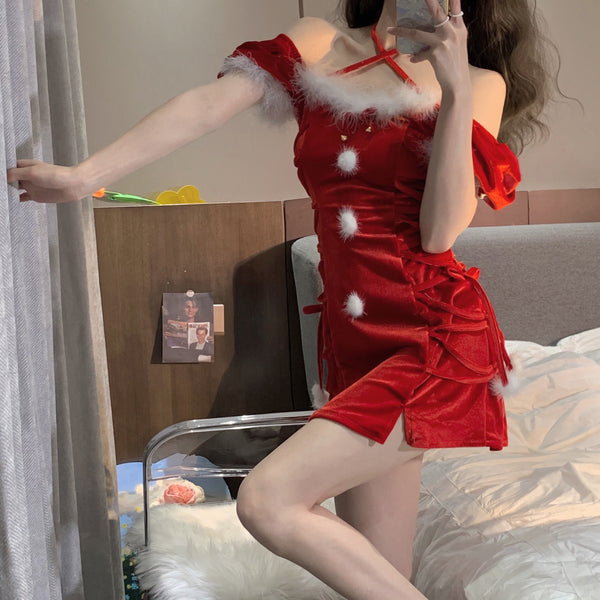 Christmas strappy red dress yc50191