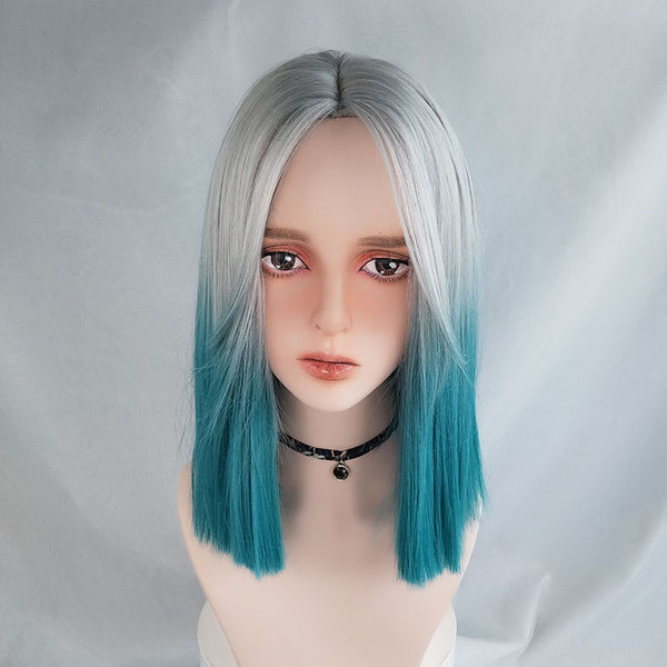 Silver gradient green blue wig yc22611
