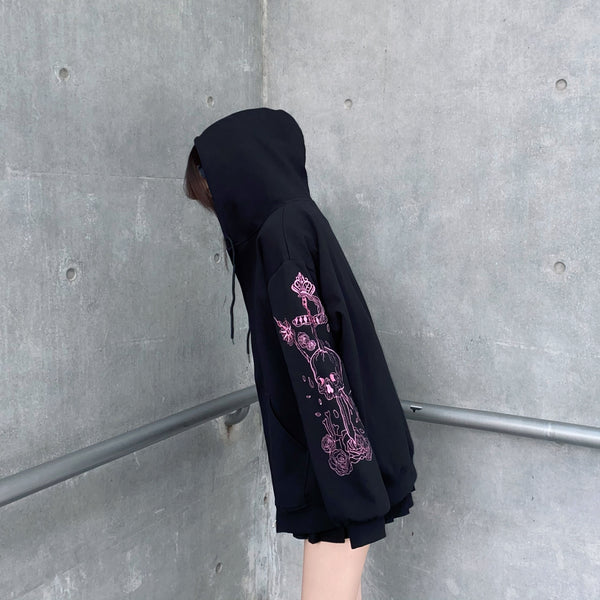 Black embroidered hooded top YC24479