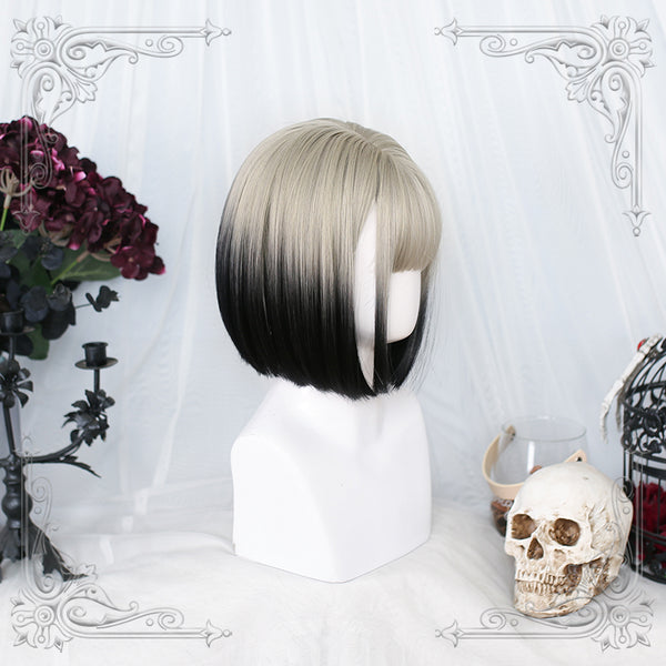 Goth girl White black gradient wig yc24608