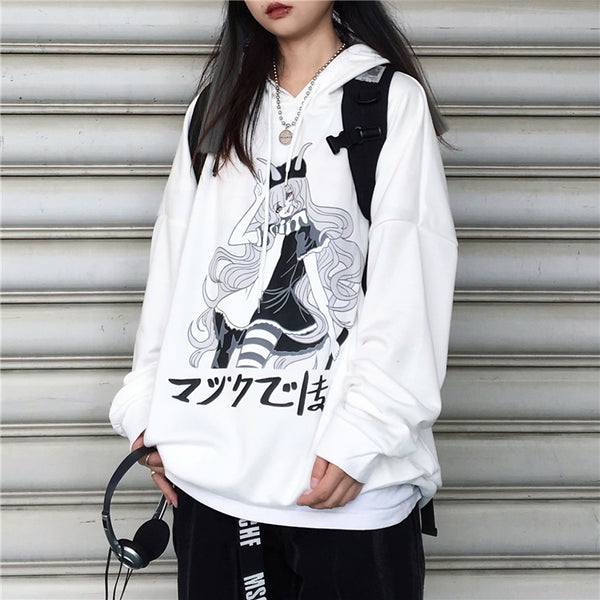 Black Harajuku Anime Girl Sweatshirt yc23733