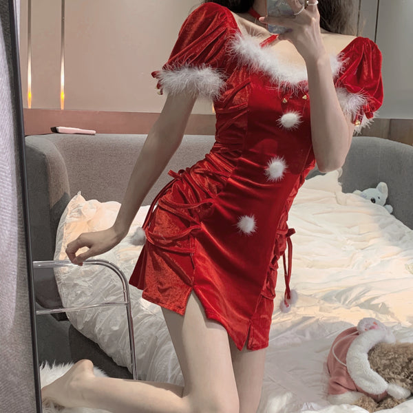 Christmas strappy red dress yc50191
