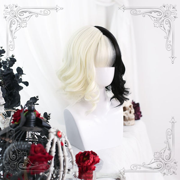 Lolita White + Black Short Curly Wig YC24307