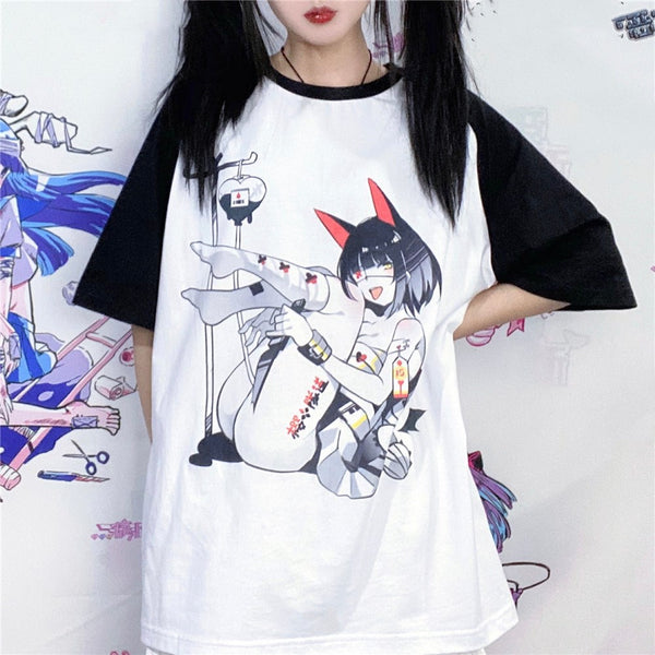Cartoon anime print T-shirt YC24210