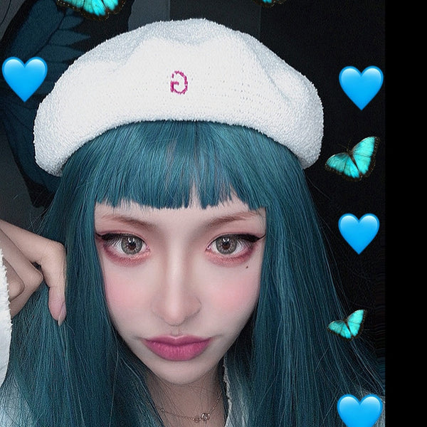 Blue green long straight hair wig yc22615