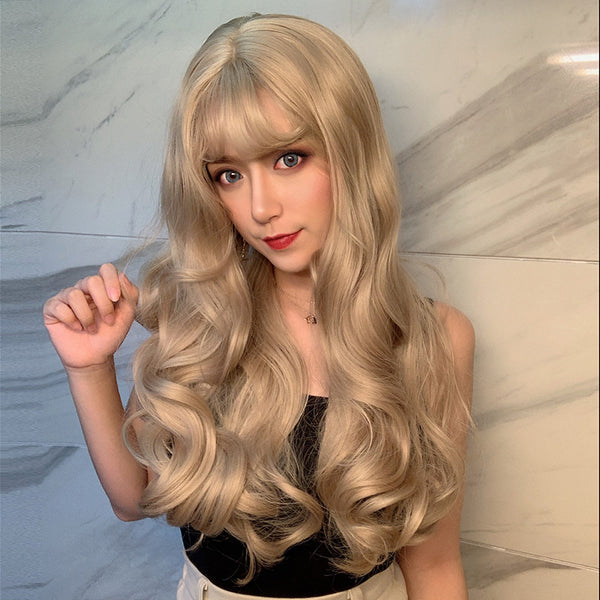 lolita golden gray curly wig YC23715